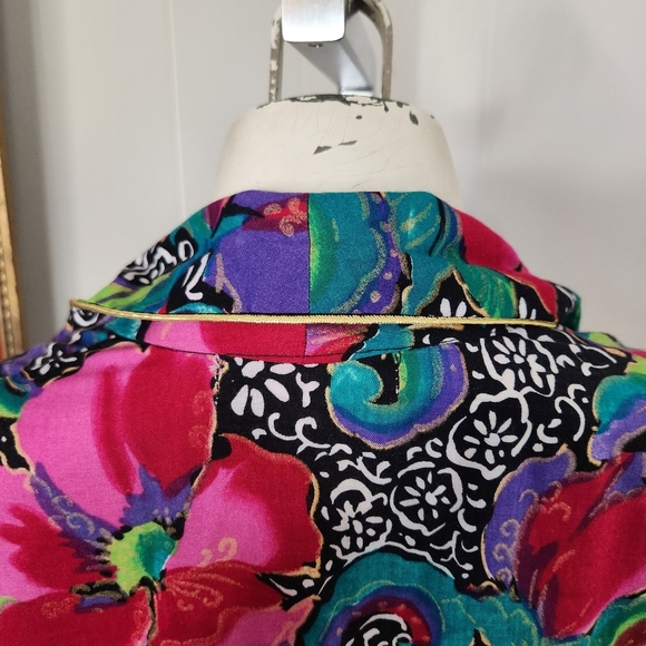 Vintage 80s 90s Red Pink Funky Midi Robe Lingerie Boudoir Pin-Up Size Small - Picture 4 of 8